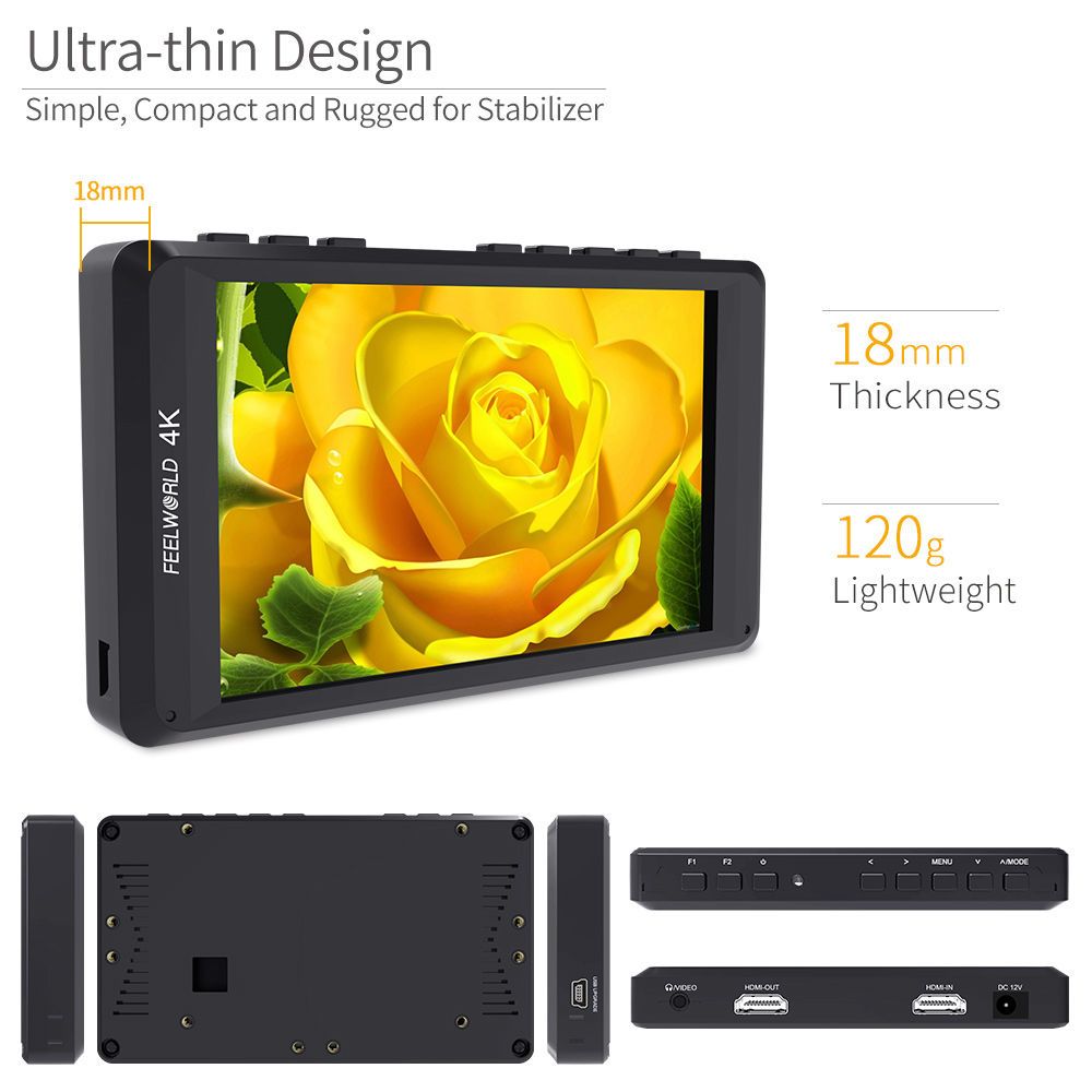 FeelWorld FW450 moniteur 4,5" HDMI 4K peaking focus terrain